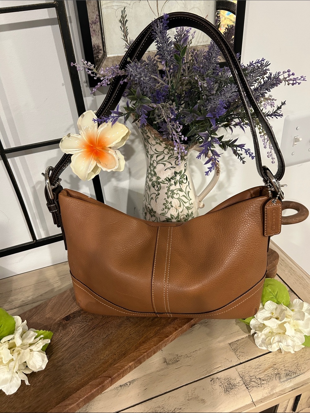 Coach Brown Leather Shoulder Bag with Dark Handle